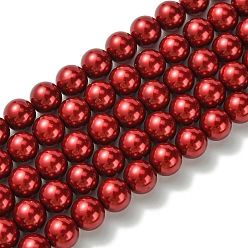 Rouge Brins de perles rondes en verre teinté écologique, Grade a, cordon en coton fileté, rouge, 10mm, Trou: 0.7~1.1mm, Environ 42 pcs/chapelet, 15 pouce