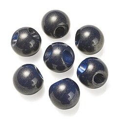 Marine Blue UV Plating Opaque Acrylic European Beads, Large Hole Beads, with Gold Powder, Round, Marine Blue, 19x19mm, Hole: 4mm