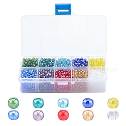 Mixed Color 6/0 Frosted Colours & Transparent Glass Seed Beads, Round, Mixed Color, 4x3mm, Hole: 1mm, 10 colors, 200~250pcs/color, 2000~2500pcs/box