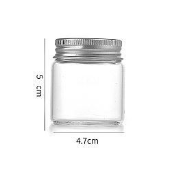 Plata Tubos de almacenamiento de cuentas con tapa de tornillo de vidrio de columna, botellas de vidrio transparente con labios de aluminio, plata, 4.7x5 cm, capacidad: 50 ml (1.69 fl. oz)