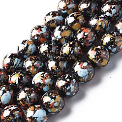 Light Sky Blue Spray Painted Non-magnetic Synthetic Hematite Beads Strands, with Glitter Powder, Round, Light Sky Blue, 8mm, Hole: 1mm, about 51~52pcs/strand, 15.55 inch~15.75 inch(39.5~40cm)