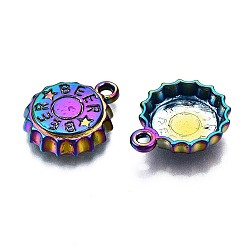 Rainbow Color Alloy Pendants, Cadmium Free & Nickel Free & Lead Free, Bottle Cap with Word BEER, Rainbow Color, 17.5x14x3.5mm, Hole: 1.8mm