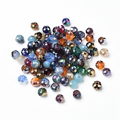 Couleur Mélangete Plaquer des perles de verre / perles de jade imitation, perle plaquée lustre, facette, rondelle, couleur mixte, 7.2~8.2x5.9~6.5mm, Trou: 1.4~1.5mm