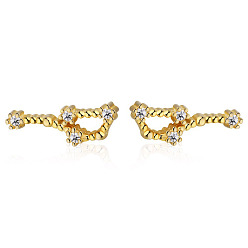 Gémeaux Boucles d'oreilles à clous constellation en zircone cubique, boucles d'oreilles dorées en argent sterling, gemini, 925mm