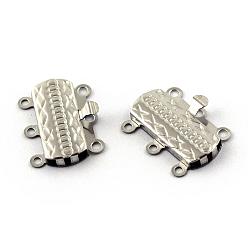 Stainless Steel Color 304 Stainless Steel Box Clasps, Rectangle, 6 Hole, 3 Loop, Stainless Steel Color, 19.5x14.5x3.5mm, Hole: 1mm