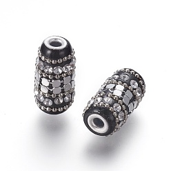 Platinum Handmade Indonesia Beads, with Iron Chains, Rhinestone and Brass Findings, Column, Platinum, 25x13mm, Hole: 3.2mm