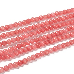 Light Coral Natural Malaysia Jade Bead Strands, Round Dyed Beads, Light Coral, 4mm, Hole: 1mm, about 92pcs/strand, 15 inch