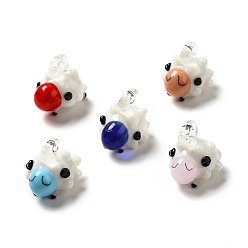 Mixed Color Handmade Lampwork Pendants, Sheep Charms, Mixed Color, 21~27x18~20x18~23mm, Hole: 1.6~5mm