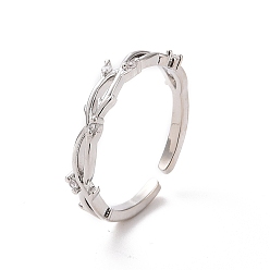 Платина Прозрачное кольцо-манжета с ветвью кубического циркония, украшения из латуни для женщин, платина, внутренний диаметр: 17.6 мм