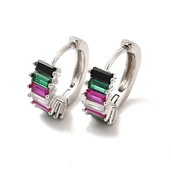 Colorful Brass Cubic Zirconia Hoop Earrings for Women, Platinum, Lead Free & Cadmium Free, Colorful, 15x5.5x14.5mm, Pin: 1mm