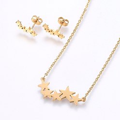 Golden 304 Stainless Steel Jewelry Sets, Stud Earrings and Pendant Necklaces, Star, Golden, 18.9 inch(48cm), Stud Earrings: 13x6x1.2mm, Pin: 0.8mm