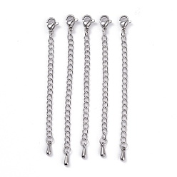 Stainless Steel Color 304 Stainless Steel Chain Extender, with Lobster Claw Clasps and Bead Tips, Stainless Steel Color, 68.5mm, Link: 4x2.8x0.5mm, Clasp: 9.3x6x3mm