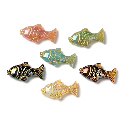 Mixed Color Plating Opaque Acrylic Beads, Golden Metal Enlaced, Fish, Mixed Color, 18x34x8mm, Hole: 2.8mm
