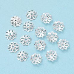 Серебро Латунные причудливые шапочки для бус, цветок, серебряные, 8x1.8 мм, отверстие : 1 мм