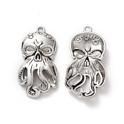 Antique Silver Tibetan Style Alloy Pendants, Octopus Charm, Antique Silver, 41.5x21x5.7mm, Hole: 2.5mm