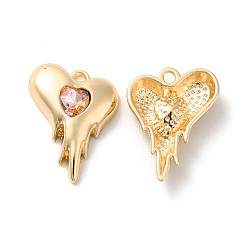 Pink Стеклянные панданы, с реечным покрытием золотым сплавом, без никеля , очарование тающего сердца, розовые, 20x15x4 мм, отверстие : 1.6 мм