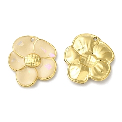 Bisque 304 Stainless Steel Enamel Pendants, Real 18K Gold Plated, Flower Charm, Bisque, 20.5x18x2.5mm, Hole: 1.2mm