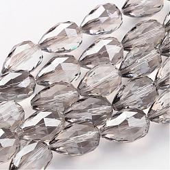 Gris Clair Perles en verre electroplate, perle plaquée lustre, facette, larme, gris clair, 25x18mm, Trou: 2mm, 8 pcs / chapelet, 8 pouce (21 cm)