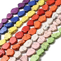 Color mezclado Hilos de perlas sintéticas teñidas de turquesa, pepitas, color mezclado, 22~32x19~26.5x6~10 mm, agujero: 1.2 mm, sobre 15~16 unidades / cadena, 15.83~16.34'' (40.2~41.5 cm)