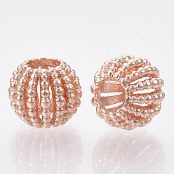 Rose Gold Alloy European Beads, Large Hole Beads, Rondelle, Hollow, Rose Gold, 12x10mm, Hole: 5mm