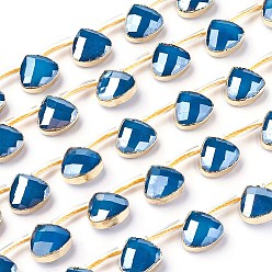 Bleu Acier Perles verre opaque brins, perles percées, avec les accessoires en laiton de tonalité d'or, perle plaquée lustre, facette, larme, bleu acier, 12x13x6mm, Trou: 1mm, Environ 10 pcs/chapelet, 7.16 pouce (18.2 cm)
