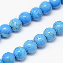 Bleu Ciel Foncé Blanc brins de perles de jade naturels, teint, ronde, bleu profond du ciel, 4mm, Trou: 0.5mm, Environ 95 pcs/chapelet, 14.9 pouce