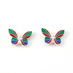 Silver Alloy Enamel Beads, Cadmium Free & Lead Free, Butterfly, Colorful, Silver, 13.5x20x5mm, Hole: 1.6mm