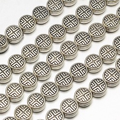 Античное Серебро Тибетский стиль плоские круглые сплава шарик нити, без свинца, без никеля и без кадмия, античное серебро, 6.3x3.5 мм, отверстие : 1 мм, около 33 шт / нитка, 8 дюйм