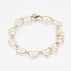 Golden Ion Plating(IP) 304 Stainless Steel Chain Bracelets, with Lobster Claw Clasps, Heart, Golden, 7-5/8 inch(19.5cm)