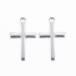 Stainless Steel Color 304 Stainless Steel Charms, Cross Pendants, Stainless Steel Color, 15.5x9.5x0.8mm, Hole: 1mm
