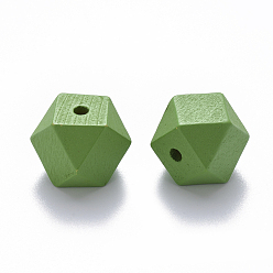 Lime Green Painted Natural Wood Beads, Polygon, Lime Green, 15.5x16x16mm, Hole: 3.5mm