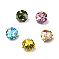 Mixed Color Glass Rhinestone Cabochons, Pointed Back & Back Plated, Flat Round, Mixed Color, 8x4.5mm