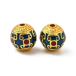 Blue Alloy Beads, with Enamel, Round, Golden, Blue, 9mm, Hole: 1.8mm