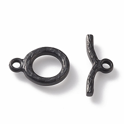 Electrophoresis Black 304 Stainless Steel Toggle Clasps, Textured, Ring, Electrophoresis Black, Ring: 16x12x2mm, Hole: 2mm, Bar: 18x6x2mm, Hole: 2mm