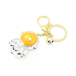 Platinum Acrylic Spaceman Pendant Keychain, with Light Gold Tone Alloy Findings and Sonance Brass Bell, Cadmium Free & Lead Free, Platinum, 9.6cm
