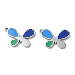 Stainless Steel Color 304 Stainless Steel Pendants, with Enamel, Butterfly Charm, Stainless Steel Color, 11x17x1.5mm, Hole: 1.2mm