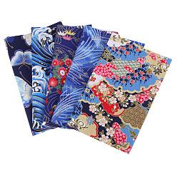 Bleu Tissu artisanal en coton, lot rectangle patchwork peluches différents modèles, pour bricolage couture quilting scrapbooking, avec motif de style zéphyr japonais, bleu, 25x20 cm, 5 pièces / kit