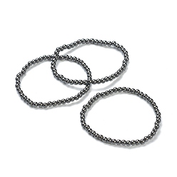 Hématite Sans Magnétique   Bracelets extensibles hématite perles synthétiques non-magnétiques, ronde, perles: 4~5 mm, diamètre intérieur: 2-1/4 pouce (5.65 cm)