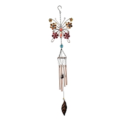 Colorful Iron Wind Chimes, Small Wind Bells Handmade Pendants, with Brass Tubes, Glass Rhinestone and Acrylic Beads, Butterfly, Colorful, 900mm