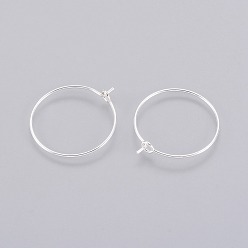 Silver Brass Wine Glass Charm Rings, Hoop Earring Findings, Silver Color Plated, 20 Gauge, 28x24x0.8mm