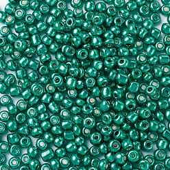 Turquoise Foncé 6/0 perles de rocaille de verre, style de couleurs métalliques, ronde, turquoise foncé, 6/0, 4mm, Trou: 1.5mm, environ 4500 pcs / livre