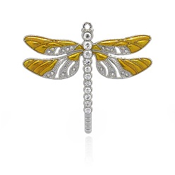 Or Émail alliage libellule gros pendentifs, avec strass cristal, platine, or, 57x64x5mm, Trou: 2mm