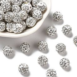 Cristal Perles de boule pave disco , Perles de strass d'argile polymère , ronde, cristal, pp 13 (1.9~2 mm), 6 rangées de strass, 10 mm, Trou: 1.5mm