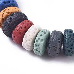 Mixed Color Natural Lava Rock Beads Strands, Dyed, Flat Round/Disc, Mixed Color, 8x4mm, Hole: 1.6mm, about 54~61pcs/strand, 7.68 inch~7.87 inch(19.5~20cm)