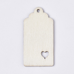PapayaWhip Unfinished Wooden Embellishments, Wooden Big Pendants, Blank Wooden Hanging Ornament, Rectangle with Heart, PapayaWhip, 80x40x2.5mm
