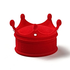 Red Flocking Plastic Crown Finger Ring Boxes, for Valentine's Day Gift Wrapping, with Sponge Inside, Red, 6.7x6.5x4.5cm, Inner Diameter: 5.1cm
