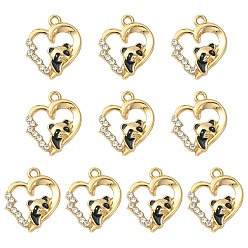 Light Gold Alloy Enamel Pendants, with Crystal Rhinestone, Heart & Panda Charm, Light Gold, 20x17x3mm, Hole: 1.6mm