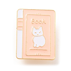 Book Pines de esmalte de gato estilo dibujos animados, insignia de aleación de oro claro para mujer, libro, 31x24x1.5 mm