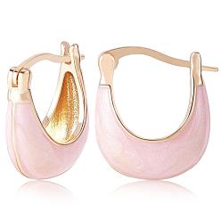 Pink Boucles d'oreilles créoles en émail, bijoux en laiton doré pour femme, rose, 17~18x16x6.5mm, pin: 0.5x1 mm