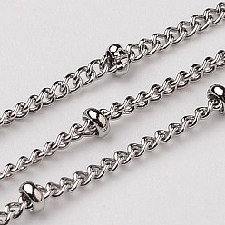 Stainless Steel Color 304 Stainless Steel Twist Chains, Satellite Chains, Decorative Chains, Soldered, with Rondelle Beads, Stainless Steel Color, Link: 2x1.5x0.4mm